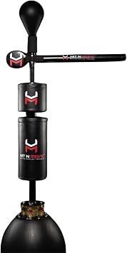 Hit N Move Boxing Reflex Trainer | Adjustable Height with Steady Base Filled with Water/Sand | Double Ended Spinning Speed Ball Target and Bar with Optional Body Target for More Drills during Training