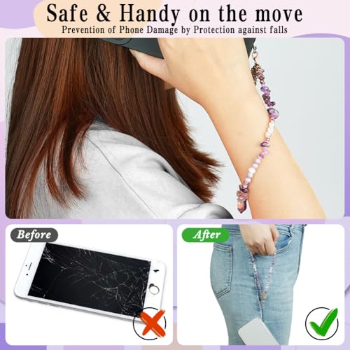 OFFCUP Correa para Teléfono Móvil con Cuentas, Cadena Bohemia de Cristal Antipérdida, Cordón Colgante para Mujeres y Niñas (Púrpura) - imagen 4