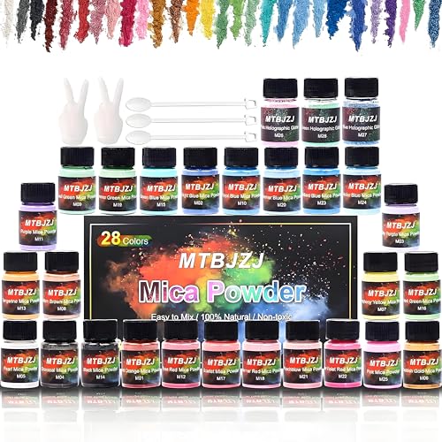 MTBJZJ Mica Powder for Epoxy Resin 28 Colors Pigment Powder - Metallic Mica Powder for Candle Dye Lip Gloss Pigment Soap Making Slime Colorant Paint Bath Bombs Lip Gloss