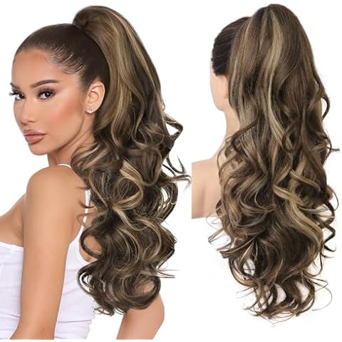 Earfodo 24" Long Curly Wavy Ponytail Extension, Claw Clip in Ponytail Hair Extensions, Jaw Clip on Pony Tails Fluffy Hairpiece for Women Daily Party Use Cover