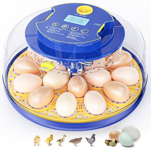 18 Chicken Egg Incubators for Hatching Eggs: Egg Incubator with Automatic Egg Turning and Humidity Control - Egg Candler - Temperature & Humidity Display - Used to Hatch Quail, Chicken, Duck and Goose