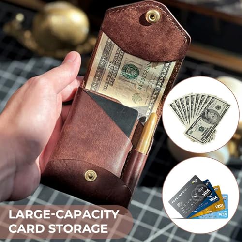 Vintage Handmade Leather Wallet for Men, Multifunctional Compact Wallet with Pen Slot Cash Holder, Slim Minimalist Card Holder (Wallet + Pen)3