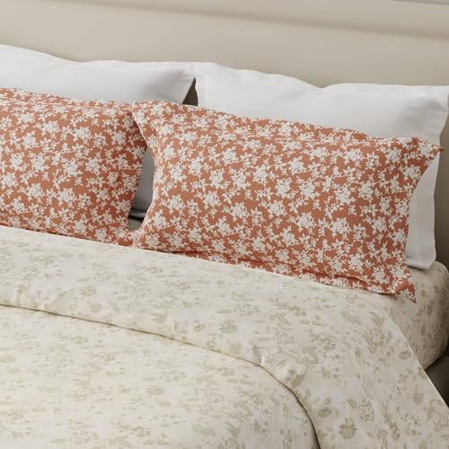 Image of Layers 100% Cotton for Double Size Bed | 120 TC Floral, Soft, Breathable, Machine Washable Bedsheet with 2 Pillow Covers | Forever Collection (224 x 254 cm) - Grey & Brown