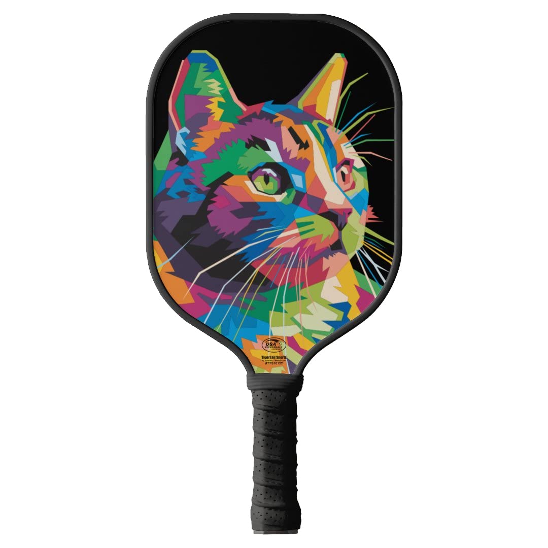 TigerTail Sports Colorful Cat Colorful Design Pickleball Paddle, USA Pickleball Approved, Black Trim
