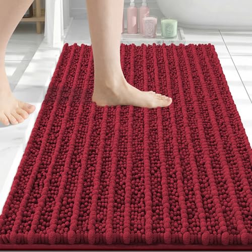 Image of Arotive Luxury Bathroom Rugs 30x20, Extra Soft Thick Absorbent Shaggy Chenille Bath Rugs, Machine Wash Dry, Bath Mats for Bathroom Floor, Tub and Shower, Home Decor Accessories, Red