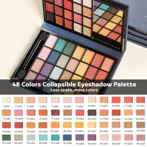 Eyeshadow Stick And Eyeshadow Palette Set, Includes 3 Colors Eyeshadow Stick, 48 Colors Shimmer Matte Eyeshadow Palette, 4 Colors Eyeshadow/Highlighter Palette, Blendable Eyeshadow Makeup Gift Set For Women (B) #TOP2