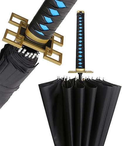 Paraguas katana, paraguas de espada de anime, paraguas de espada de cosplay, paraguas Tomioka Giyuu, paraguas de arma de Demon Slayer de juguete,
