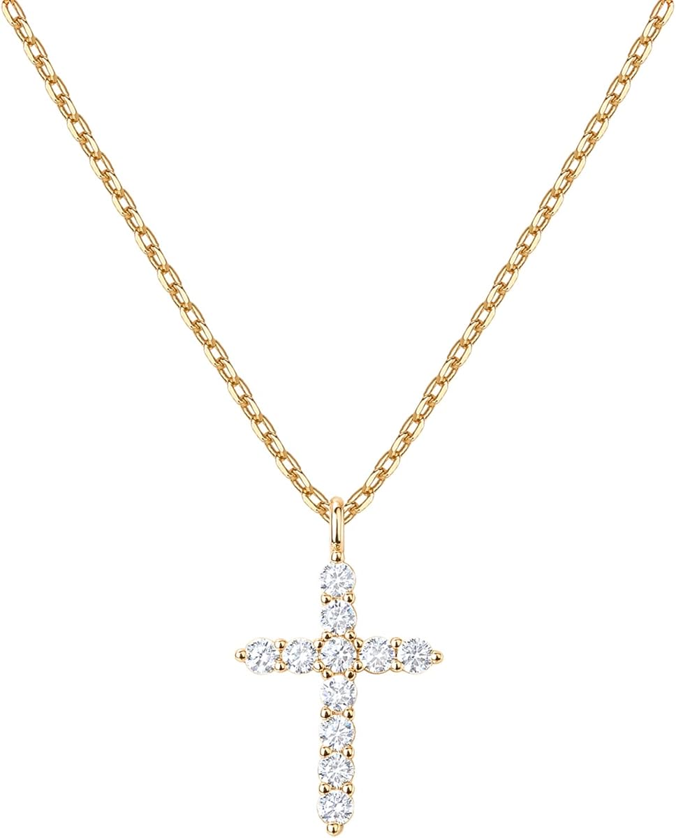 PAVOI 14K Gold Plated Cubic Zirconia Cross Necklace for Women | Cross Faith Pendant Necklaces