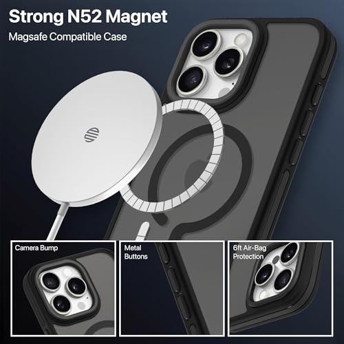 Image of eller sante Elementrix Back Cover Case for iPhone 16 Pro Max Scratch Resistant Camera Screen Protector TPU Shockproof 10ft Drop Protection Support Mag-Safe Wireless Charging- Black