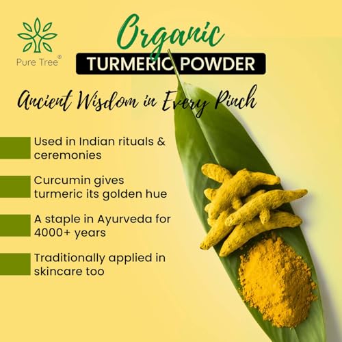 Image of Pure Tree Certified Organic Haldi Powder | 200 g | Glass Jar | Turmeric Powder | Spice Masala Powder Raw for Milk | Strong Antioxidant