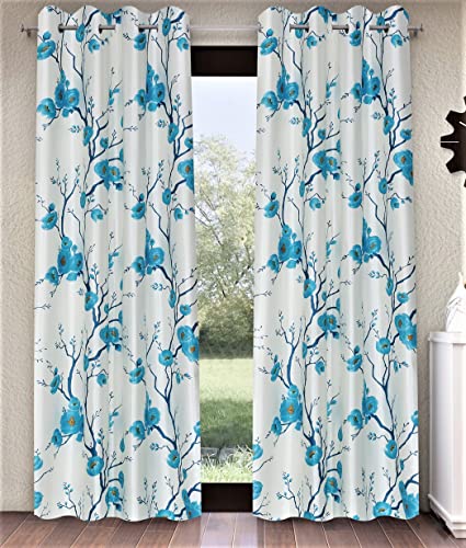 Image of Fashion String 2 Piece 3D Tulips Eyelet Polyester Long Door Curtains - 9 Feet, Aqua