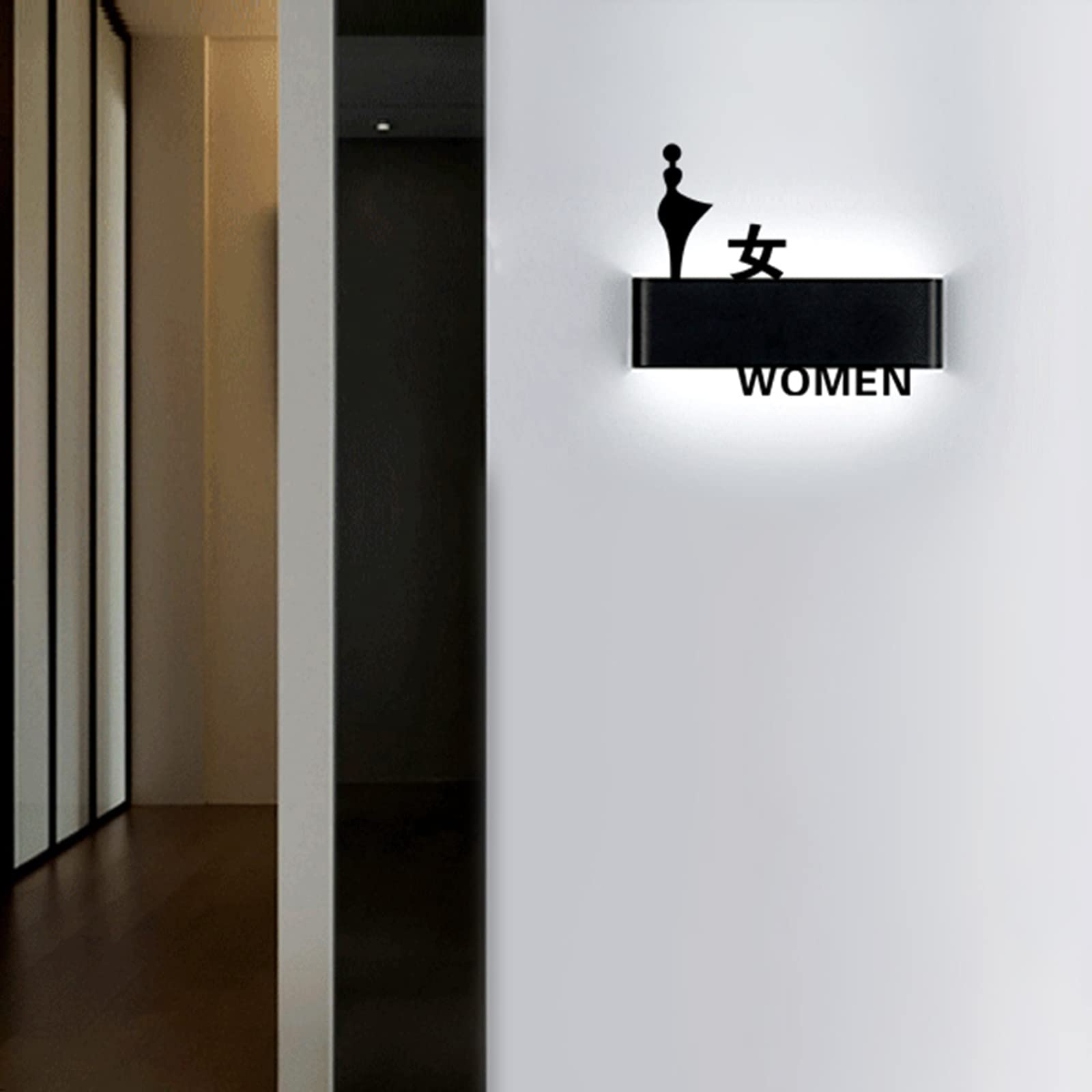 Letrero de baño iluminado LED para hombres y mujeres con indicador de puerta
