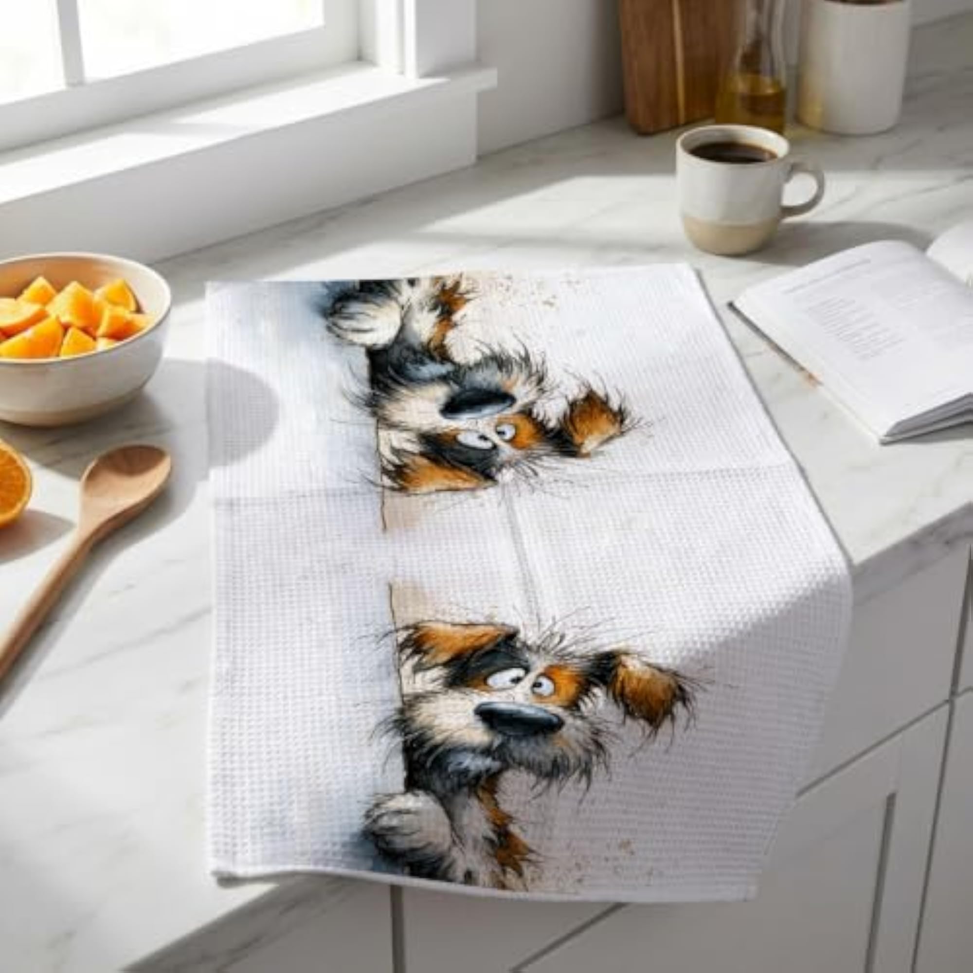 2 Pcs Funny Dog Kitchen Towels, Reusable Hand Towels