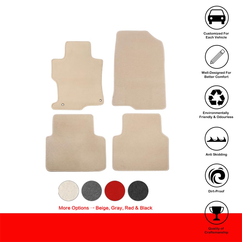 Floor Mat Compatible with 2008-2012 Honda Accord Sedan 4Door Only, Front & Rear Beige 4PC Nylon Car Floor Carpets Liner by IKON MOTORSPORTS