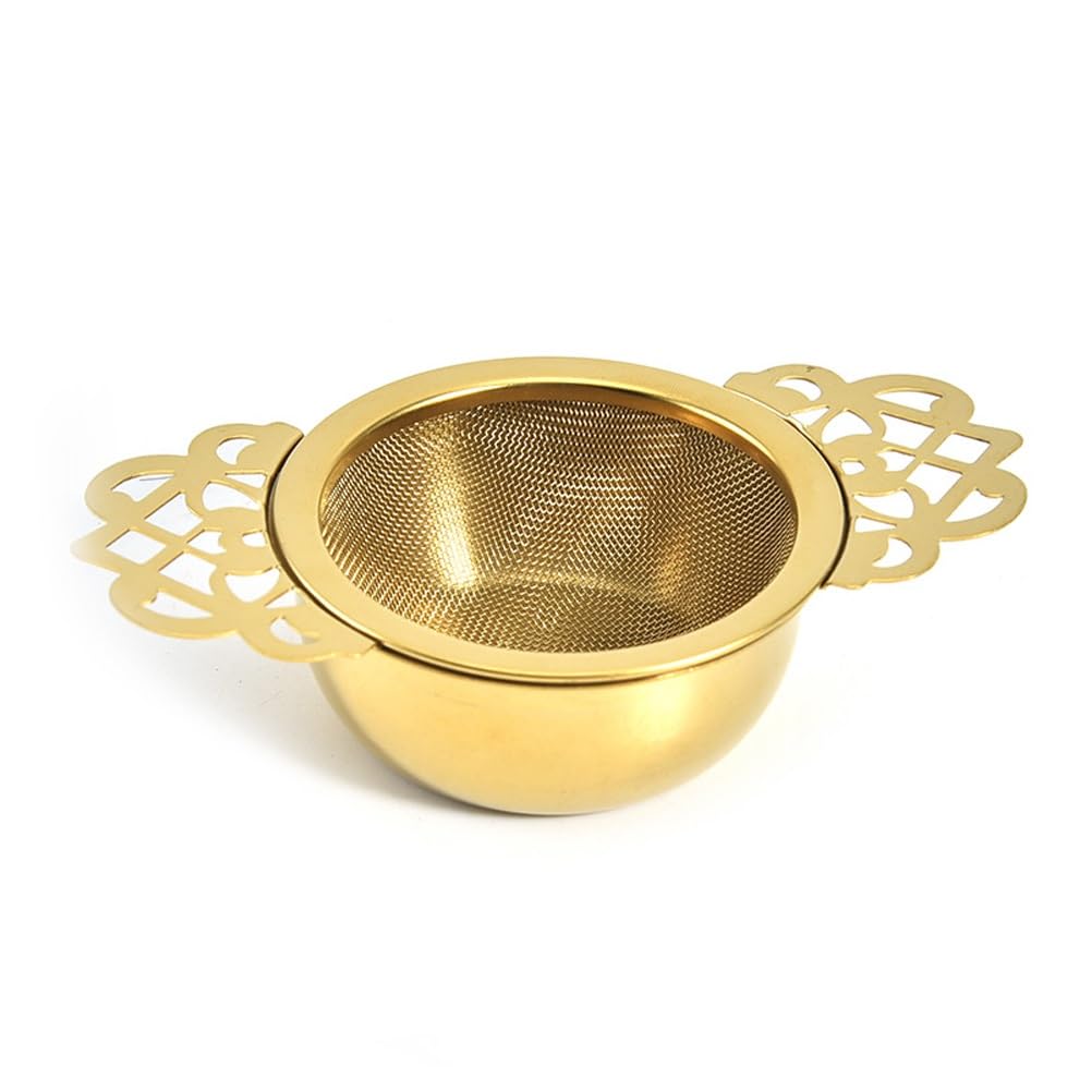 Sitko do herbaty z drobnymi oczkami, podwójny zaparzacz do herbaty ze stali nierdzewnej z podwójnymi uchwytami skrzydełkowymi (kolor: złoty) (Color : Gold)