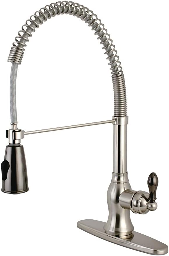 Gourmetier GSY8898AKL Kaiser Single-Handle Pre-Rinse Kitchen Faucet, Brushed Nickel/Black Stainless Steel