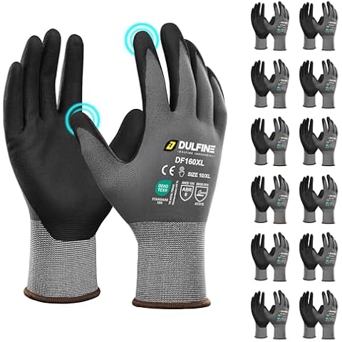 DULFINE Safety Work Gloves MicroFoam Nitrile Coated-12 Pairs Pack,Seamless Knit Nylon Glove with Black Micro-Foam Nitrile Grip,Ideal for General Purpose,Automotive,Home Improvement,Painting(Large) Cover