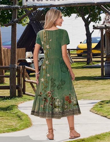 Image of Zeagoo Women Summer Midi A Line Dress Short Sleeve Casual Flowy Tiered Beach Long Sundress with Pockets 2026 Vacation Travel