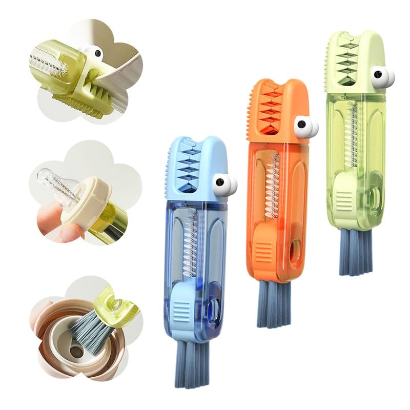 3 in 1 Cup Lid Cleaning Brush, 2024 New Portable Crevice Cleaning Brush Set for Baby Bottle Gap Tight Spaces Cup, Rotatable Cup Lid Cleaner Cup Mouth