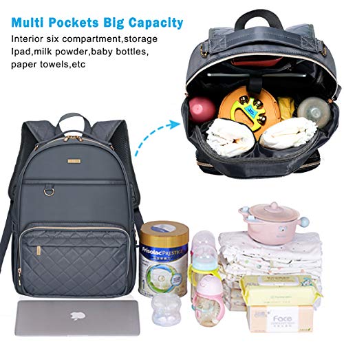 Landici Diaper Bag Backpack, Multifunction Travel Back Pack Maternity Baby Changing Bags With Changing Station And Usb Charging Port For Mom Dad Boy Girl, Large Capacity, Waterproof, Grey #TOP3