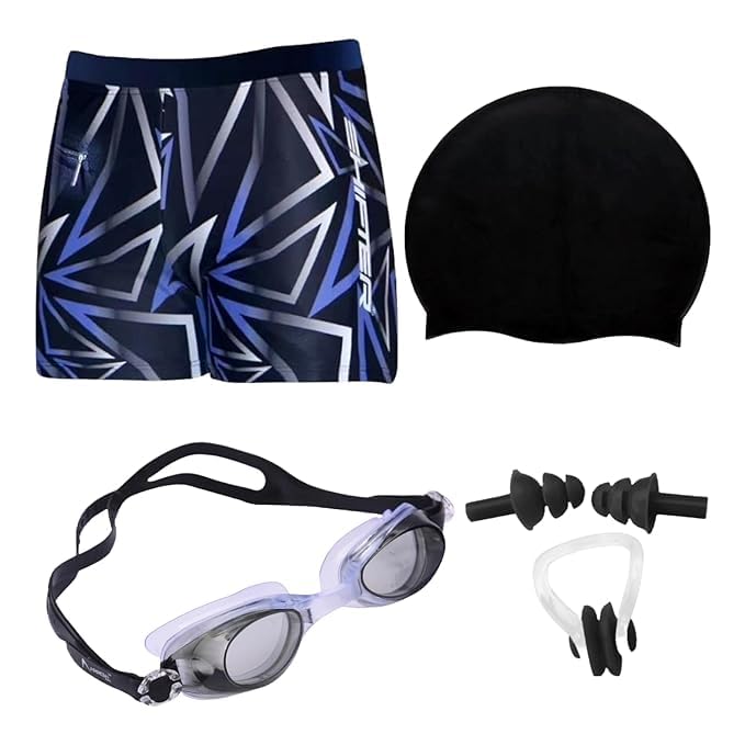Boy Men's Swimming Kit with Shorts, Goggles, Cap, Nose Clip, and ...