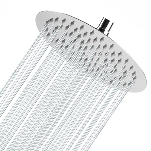 Cabezal de ducha de lluvia de 20cm, cabezal de lluvia de acero inoxidable 304, flujo de agua de alta presión, boquillas de silicona autolimpiables, fácil montaje en pared/techo, acabado cromado