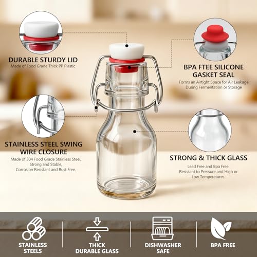 Image of Ruckae 20 Pack 2oz Swing Top Glass Bottles,Flip Top Glass Bottle with Lids Sealable Kombucha Bottle for Brew Beer Syrup Vanilla Extract Air Tight Bottles for Gift (2 oz 20 pack)