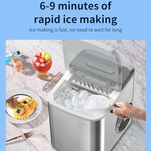 Máquina fabricadora de hielo de sobremesa para hogar, 10 kg/24 h, hielo listo en 6 minutos, 2 tamaños de hielo, portátil y compacta con cubos transparentes para cocina, fiestas o bar miniatura 2