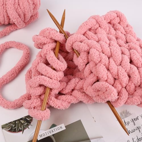 Image of 8 Jumbo Packs Chunky Chenille Yarn for Crocheting, 31.7 yds, 8 oz Each Skein Bulky Thick Fluffy Yarn for Knitting, Super Bulky Chunky Yarn for Hand Knitting Blanket, Soft Plush - Pink