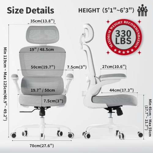 Image of TRALT Office Chair Ergonomic Desk Chair, 330 LBS Home Mesh Office Desk Chairs with Wheels, Comfortable Gaming Chairs (1, Grey PU)