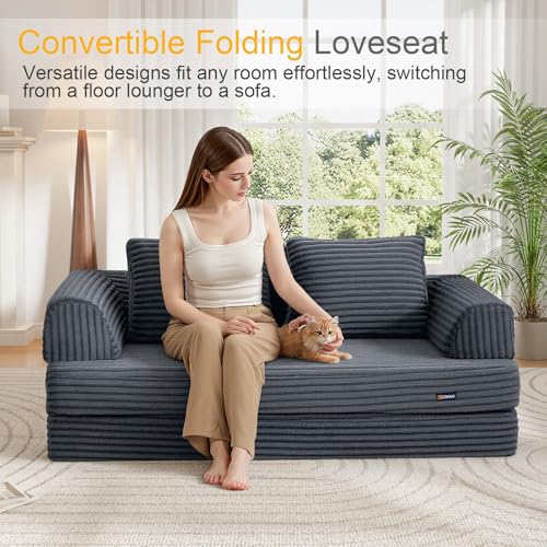 Image of COMAX Futon Sofa Bed, Convertible Sofa Bed, Folding Boneless Couches | Low-Profile Boneless Couch for Living Room, 11.8 inch H Low Seat Small 59 inch Foldable Floor Sleeper Mattress Lounge Space‑Saving
