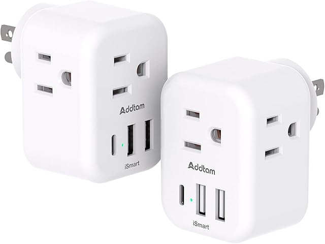 2-Pack Multi Plug Outlet Extender with USB, Addtam Electrical 3 Outlet Box Splitter with 3 USB Wall Charger(1 USB C), Power Stip No Surge Protector Cruise Essentials for Ship and Travel, ETL Listed