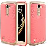 LG K10 Case, ATUS -- Slim Dual Layers [ Shockproof ] Textured Pattern Grip Cover + Screen Protector and Stylus Pen (Coral Pink/Gold)