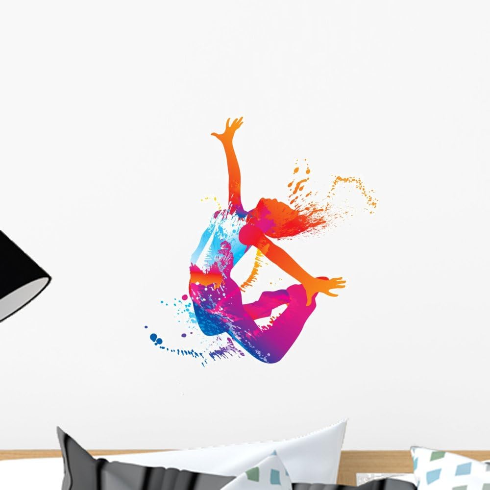 Wallmonkeys The Dancing Girl with Colorful Spots and Splashes on White Wall Decal Peel and Stick Graphic WM26186 (18 in H x 16 in W)