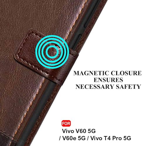 Image of TheGiftKart Flip Back Cover Case for Vivo V60 5G / V60e 5G / Vivo T4 Pro 5G | Dual-Color Leather Finish | Inbuilt Stand & Pockets | Wallet Style Flip Back Case Cover (Faux Leather, Brown & Coffee)