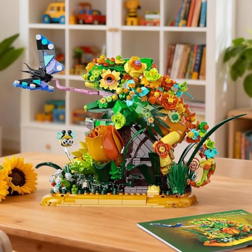 GXJTYYBS Chameleon Garden Bonsai Building Set, 1092PCS Nature Inspired MOC Flowers & Insects STEM Kit Animal, Stunning Desk Decor for Home/Office, Building Blocks for Kids Adults Aged 12+ - Image 5