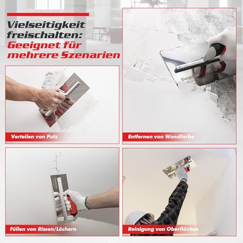 Goldblatt Glättekelle Edelstahl Kelle: Rostfreier Spachtel für Trockenbau und Finish, Robuste Nietenkonstruktion, Ergonomischer Griff, Flache Klinge, Ideal für Zement, Mörtel und Putze 280 x 130 mm