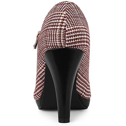 Allegra K Allegra K Women's Houndstooth Platform Heels Mary Jane Burgundy Pumps 6.5 M US
