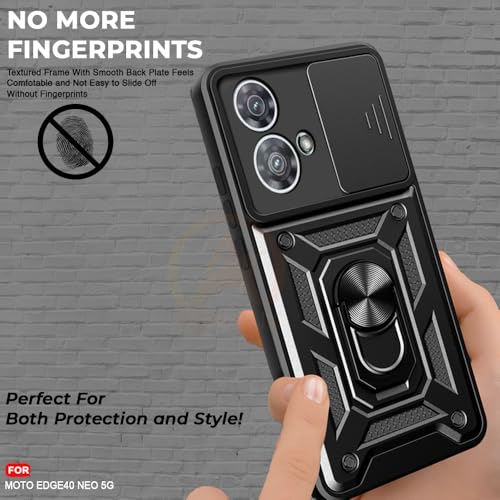 Image of Armor Bumper Back Cover Case for Motorola Moto Edge 40 Neo 5GRotating Camera Cover, Ring Holder & Kickstand | Heavy Duty & 360 Degree Protection Back Cover (Black)