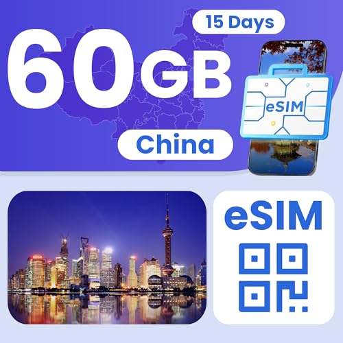 Image of eSIM Cards for International Travel Prepaid Data, Compatible with Unlocked Smartphones, 4G LTE 5G, Hotspot Supported, Instant Activation in 10 Minutes (China 60GB / 15 Days)