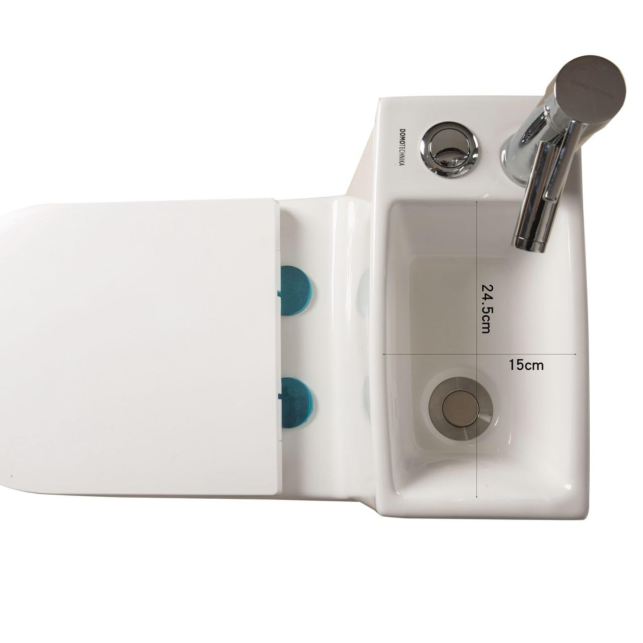 Compact Toilet 2-en-1 avec bassin de lavage intégré et robinet chromé - WC en céramique blanc économisant de l'espace