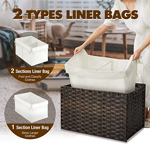 Greenstell Storage Basket With Lid, Handwoven Large Shelf Basket With Cotton Liner And Metal Frame, Foldable & Easy To Install, Storage Box Basket Bin With Handle For Bedroom, Laundry Room Brown 65L #TOP3
