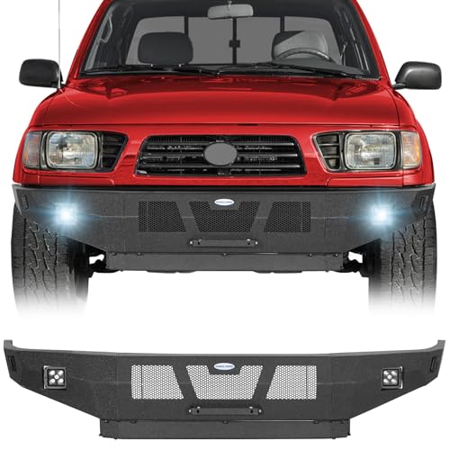 Hooke Road Tacoma Front Bumper for 1995-2004 Toyota Tacoma (Excluding Limited & Base Models), Full-Width Off-Road Bumper with 2×25W LED Spotlights & Turn Signals, Heavy Duty Steel, Bolt-On Upgrade