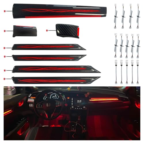 Ambient Lighting Kit Custom for 10th Gen Honda Civic - 256 Color LED Interior Car Lights with Carbon Fiber Trim, APP Control, Plug-&-Play Installation for Doors/Dashboard/Footwell (2016-2021)