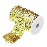 MECCANIXITY 5.5 Yards 3 Inch Elastic Sequins Trim 3 Row Flat Sequin Strip Paillette Sequins Fabric Ribbon for Crafts DIY Sequin Fringe Sewing Gold