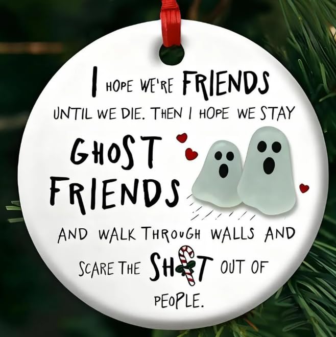 Ghost Friends Forever Sea Glass Ornament, Friends Christmas Ornament, Friendship Christmas Ornaments, Sea Glass Effect Custom Ghost Friend Ornaments, Timeless Friendship Heart Keepsake