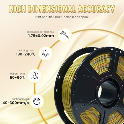 Image of FLASHFORGE Silk PLA Gradient Metal Rainbow Filament, Silk Multicolored Color Change 3D Printing Filament, Gold Copper Bronze Grey Shiny Color-Changing Metal-Like Finish, Ultra-High Glossiness
