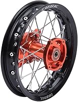 Vista 1 de Tusk Impact - Rueda completa - Llanta trasera de 10 x 1.60 pulgadas, radios plateados/buje naranja para KTM 50 SX MINI 2015-2022