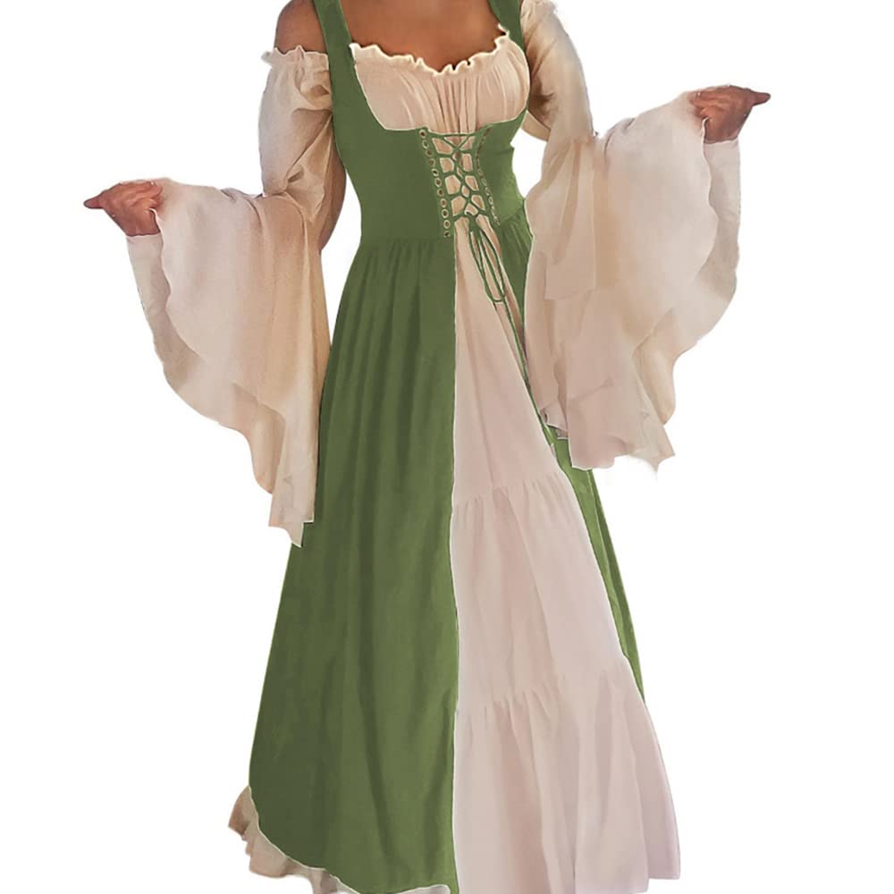 AbaoweddingWomens's Medieval Renaissance Costume Cosplay Chemise and Over Dress (L/XL, Green)