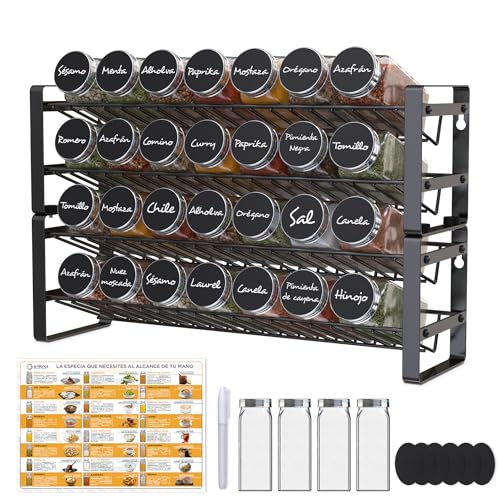 Imagen de Organizador Especias Horizontal con 32 Frascos Especieros para Cocina de Metal